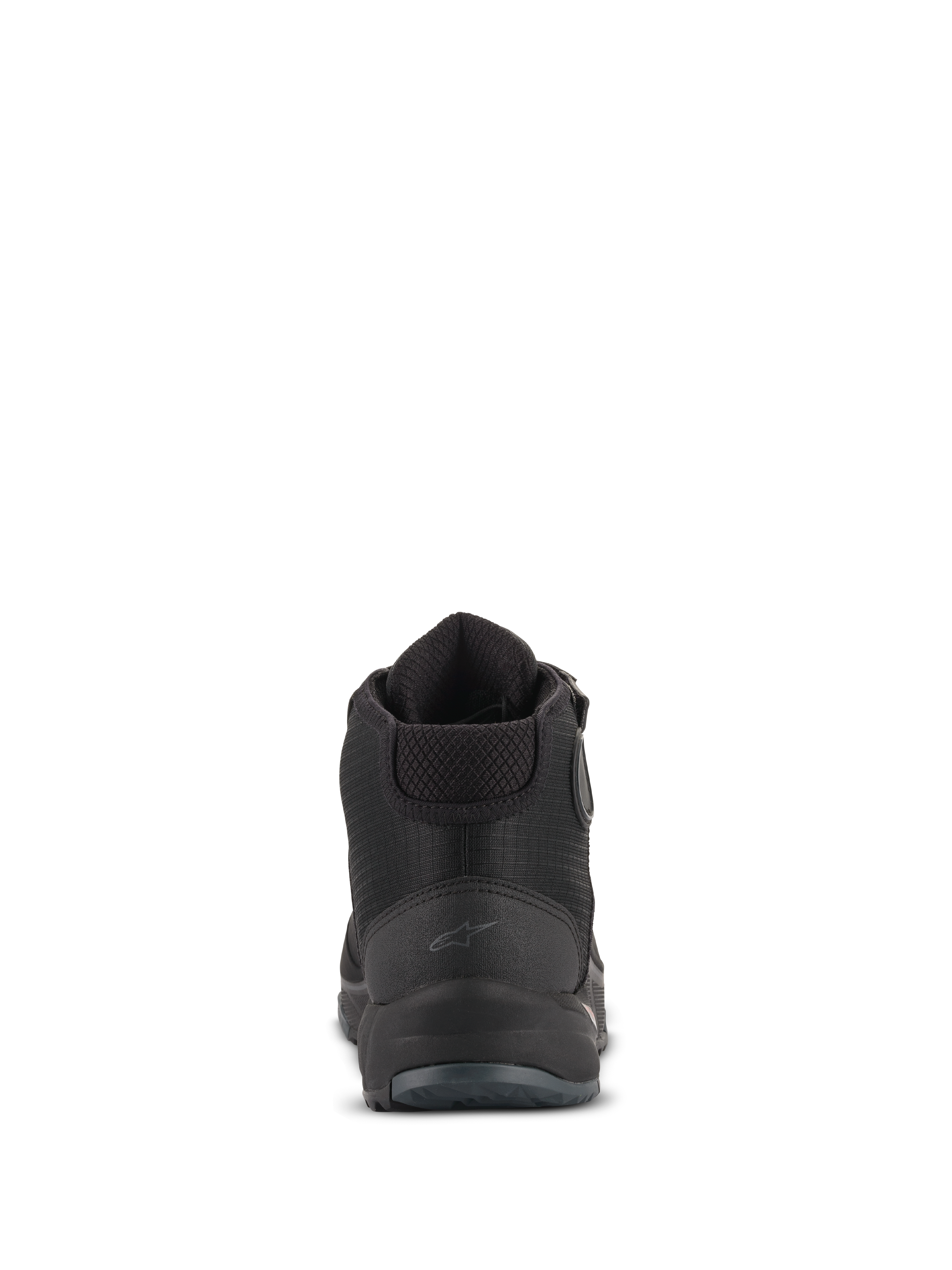 Alpinestars CR-X Drystar® Motorradschuhe, Rückansicht, Schwarz, mit dezentem Astars-Logo an der Ferse, gepolstertem Knöchelbereich und strukturierter Fersenkappe, wasserdichtes Motorradschuhwerk für den Einsatz auf der Straße und in der Stadt