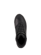 Alpinestars CR-X Drystar® Riding Shoes, Schwarz, Ansicht von oben zeigt die technische Textilkonstruktion, integrierte Schnürsenkel mit Knöchelriemen und die schützende TPU-Schaltzone, wasserdichte Motorradschuhe für ganztägigen Komfort.