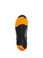 Alpinestars CR-X Drystar® Motorradschuhe, Unteransicht der Sohle, schwarz und leuchtend orangefarbenes Profil, aggressives Stollenprofil für Grip, mit TPF- und Alpinestars-Stern-Logos, entwickelt für Motorradfahren und Gehkomfort