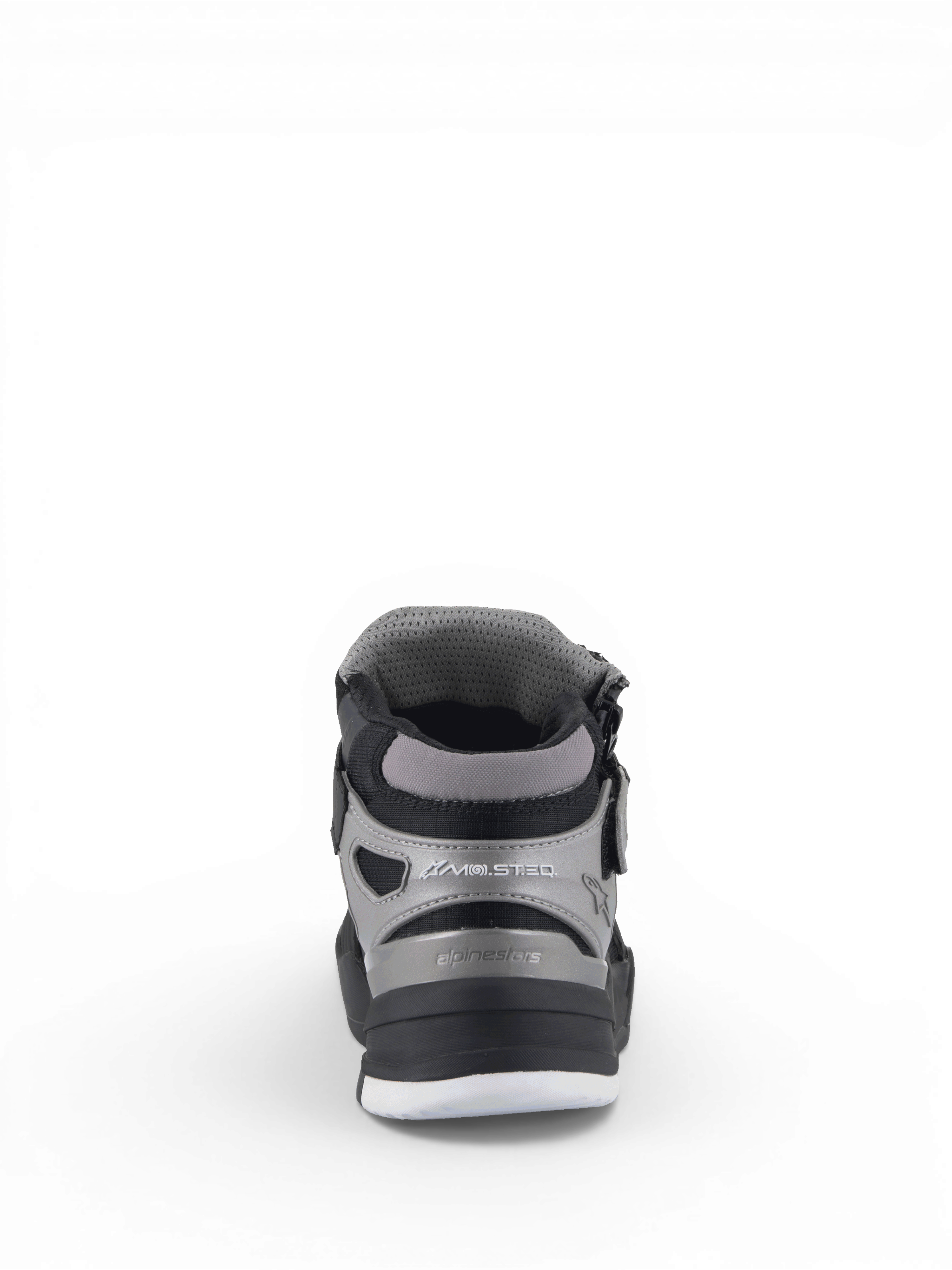 Alpinestars Speedflight Street Schuhe, urbane Motorradschuhe in Schwarz und Gunmetal-Grau, Rückansicht mit Knöchelscheiben.