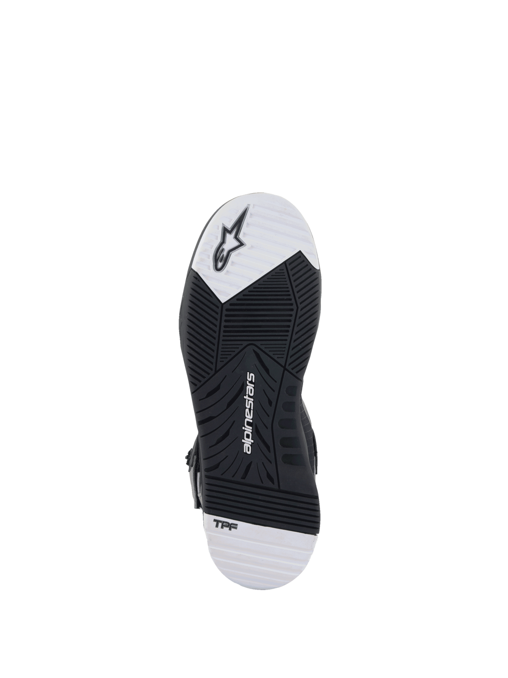 Alpinestars Speedflight Street Schuhe, Motorradschuhsohle, Schwarz und Weiß, Gummi mit doppelter Dichte und TPF-Technologie.