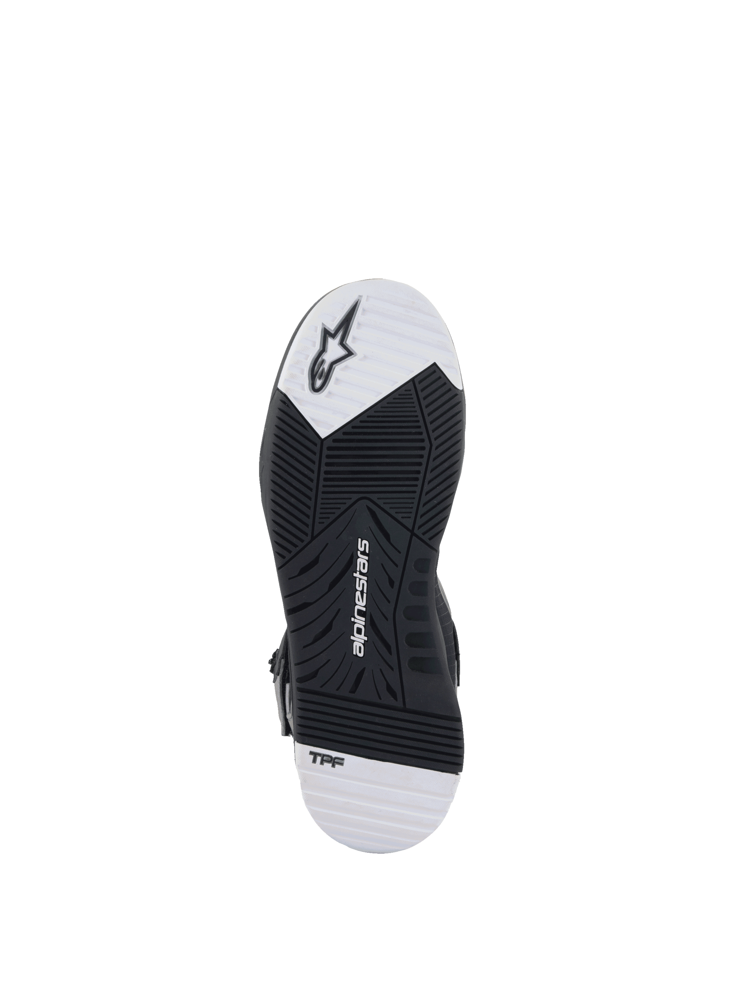 Alpinestars Speedflight Street Schuhe, Motorradschuhsohle, Schwarz und Weiß, Gummi mit doppelter Dichte und TPF-Technologie.