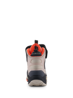 Alpinestars Speedstreet Shoes, Motorcycle Riding Shoes, Black Almond and Hot Orange, rear view showing reinforced heel counter, almond microfiber panels, bright orange interior lining, and MO.ST.EQ. branding