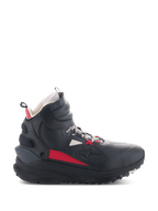 Alpinestars Speedstreet Schuhe, Motorradschuhe, Schwarz, Ecru und Hellrot, High-Top-Seitenprofil, Streetwear-inspiriertes Design, gepolsterter Knöchelbund, dicke Sohle mit TPF-Markierung, Schutzausrüstung für urbane Fahrten
