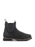Alpinestars Turnstone Schuhe in Schwarz, Motorrad-Stiefeletten im Chelsea-Stil, mattes Rindsleder mit elastischen Seitenpaneelen, dicke Profilsohle mit braunem Rahmen-Detail, zwei Zuglaschen, schützendes Schuhwerk für urbane Fahrten