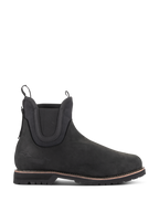 Alpinestars Turnstone Schuhe in Schwarz, Motorrad-Stiefeletten im Chelsea-Stil, mattes Rindsleder mit elastischen Seitenpaneelen, dicke Profilsohle mit braunem Rahmen-Detail, zwei Zuglaschen, schützendes Schuhwerk für urbane Fahrten