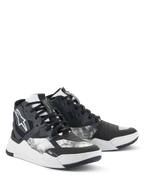 Alpinestars Speedflight Schuhe, Motorradschuhe, Schwarz, Grau und Weiß, mit marmoriertem Muster, High-Top-Sneaker-Design mit verstärkten Einsätzen, weißem Alpinestars-Logo und strapazierfähiger Gummisohle