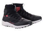 Alpinestars Speedforce Schuhe, hochgeschnittene Motorradschuhe, Schwarz Weiß und Rot, mit Laufschuh-Silhouette, MATRYX Textil-Obermaterial, weißer Zwischensohle und rotem Alpinestars-Logo, technisches urbanes Schuhwerk für Straßenfahrten