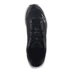 Alpinestars Meta Road V2 Schuhe, Sportswear-Schuhe, Schwarz und Weiß, Draufsicht mit atmungsaktivem synthetischem Mesh-Obermaterial, schwarzen Schnürsenkeln und weißem Astars-Logo, entwickelt für ganztägigen Komfort und als Arbeitskleidung für Rennteams.
