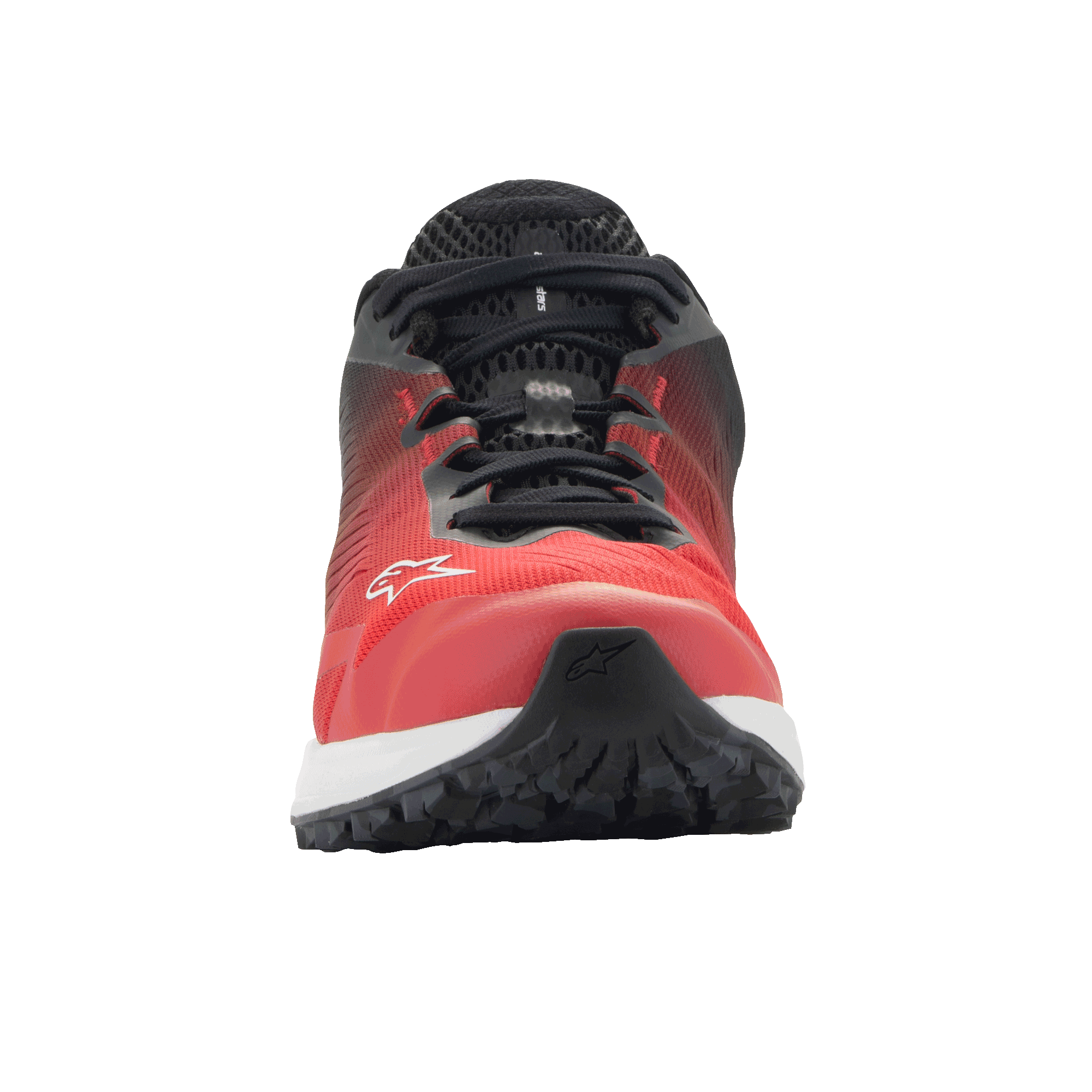 Alpinestars Meta Road V2 Shoes, Sportswear Shoes, Red Black and White, front-facing view featuring breathable mesh upper and white Alpinestars logo, lightweight race-team workwear design