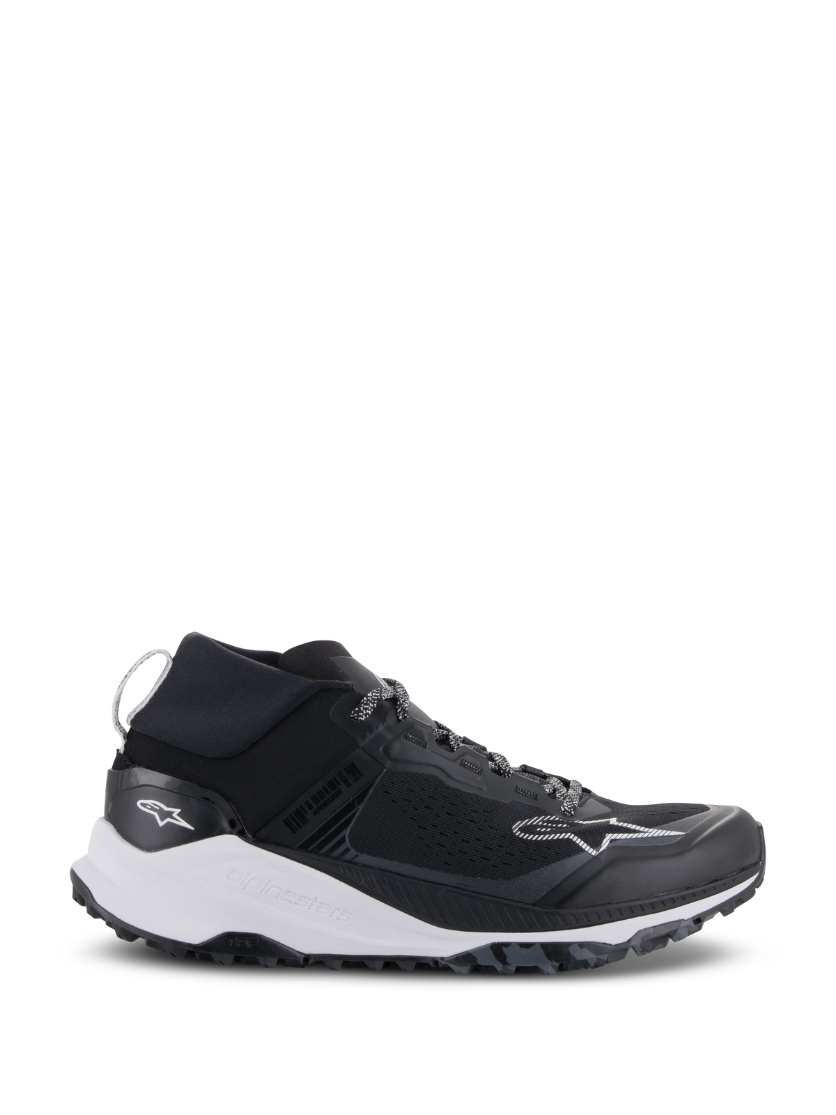 Alpinestars Meta XR V2 Schuhe, Sportswear-Schuhe, Schwarz und Weiß, Obermaterial aus technischem Mesh mit markanter weißer Zwischensohle und robuster dunkelgrauer Außensohle, sportlich-lässiges Design mit elastischem Schaft und Alpinestars-Branding