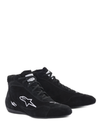 Alpinestars SP V2 Schuhe, Auto-Rennschuhe, Schwarz, High-Top-Design aus Wildleder mit weißem gesticktem Stern-Logo und SP-Branding, dünne Sohle nach F1-Spezifikation für präzises Pedalgefühl, professionelles Motorsport-Schuhwerk