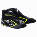 Alpinestars SP+ Schuhe, Auto-Rennschuhe, Schwarz und Gelb Fluo, High-Top-Design mit weißem Stern-Logo und neongelben Akzenten, Leder- und Wildlederkonstruktion, dünne F1-inspirierte Gummisohlen, sportliche Motorsport-Ästhetik