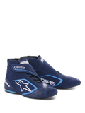 Alpinestars SP+ Schuhe N, Auto-Rennschuhe, Ultramarinblau und Hellblau, hoch geschnittenes Design aus Wildleder und Leder, mit großem weißem Stern-Logo und SP+-Branding, aerodynamische Form für professionellen Motorsport.