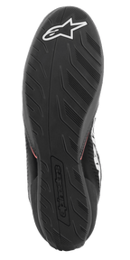 Alpinestars Tech-1 K Start V2 Shoes, Karting Shoes, Sole View, Black rubber with textured tread pattern, featuring white Alpinestars logo and embossed heel branding, designed for racing pedal grip