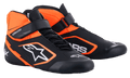 Alpinestars Tech-1 K V2 Karting-Schuhe, Schwarz und Fluo-Orange Weiß, High-Top-Rennschuhe mit dualem Verschlusssystem aus Knöchelriemen und Schnürung, perforiertes Synthetikmaterial für Atmungsaktivität, aerodynamisches Design mit weißem Alpinestars-Logo