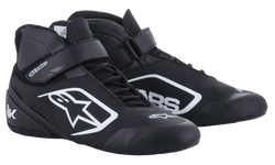 Alpinestars Tech-1 K V2 Shoes, Men's Karting Shoes, Black and White, perforated nubuck microfiber with dual closure.