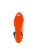 Alpinestars Tech-1 KX V3 Shoes, Sole View, Bright Orange Fluo Rubber, wavy textured tread pattern with white logo and embossed branding, designed for karting grip and pedal sensitivity