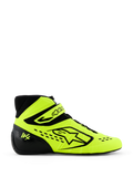 Alpinestars Tech-1 KX V3 Karting Shoes, Yellow Fluo and Black, side profile view featuring bold Alpinestars logo, adjustable ankle strap, and laser-cut perforations for breathability, professional motorsport footwear.