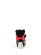 Alpinestars Tech-1 KX V3 Shoes - FIA, Karting Shoes, Red and Black, rear view highlighting the white heel reinforcement, black mesh collar, and streamlined profile for professional racing.
