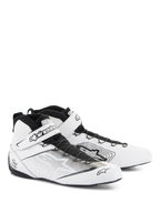 Alpinestars Tech-1 Z V3 Shoes FIA, Auto Racing Shoes, White and Black, featuring premium bovine leather with perforated panels, speed lacing system with a secure Velcro strap, sleek professional motorsport design