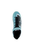 Alpinestars Tech-1 Z V3 Shoes FIA, Auto Racing Footwear, Light Teal White and Black, top-down view showing speed lacing system, velcro strap, and perforated leather upper, designed for professional motorsport performance