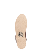 Alpinestars Oscar Monty V2 Schuhe, Sohlenansicht, hellbeige Keillaufsohle mit geometrischem Rautenprofil, schwarzes OSCAR by Alpinestars Logo, urbaner Motorradschuh aus braunem Leder