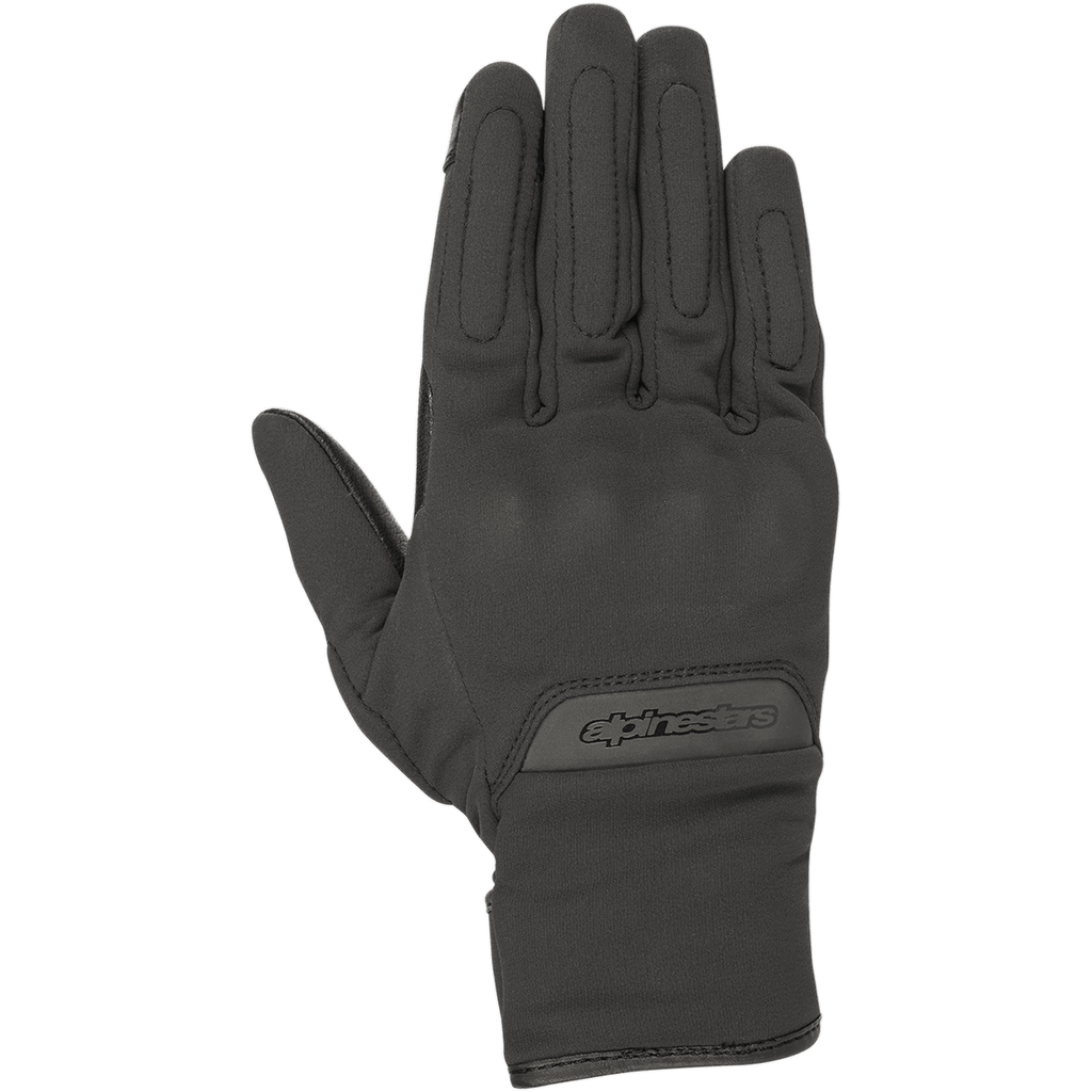 Alpinestars Stella C1 Windstopper V2 Handschuhe, Damen-Motorradhandschuhe, Schwarz, Ansicht des Handrückens, mit dezentem integriertem Knöchelschutz, geprägtem Logo an der Manschette und winddichtem GORE-TEX Windstopper-Textil