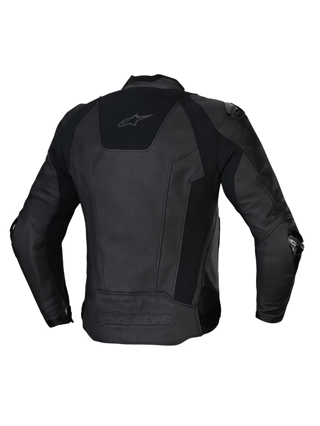 Alpinestars Missile V3 Lederjacke, Herren-Rennsport-Motorradjacke, Rückansicht in Schwarz, Premium-Rinderrennleder mit Stretch-Einsätzen und CE-zertifiziertem Schutz