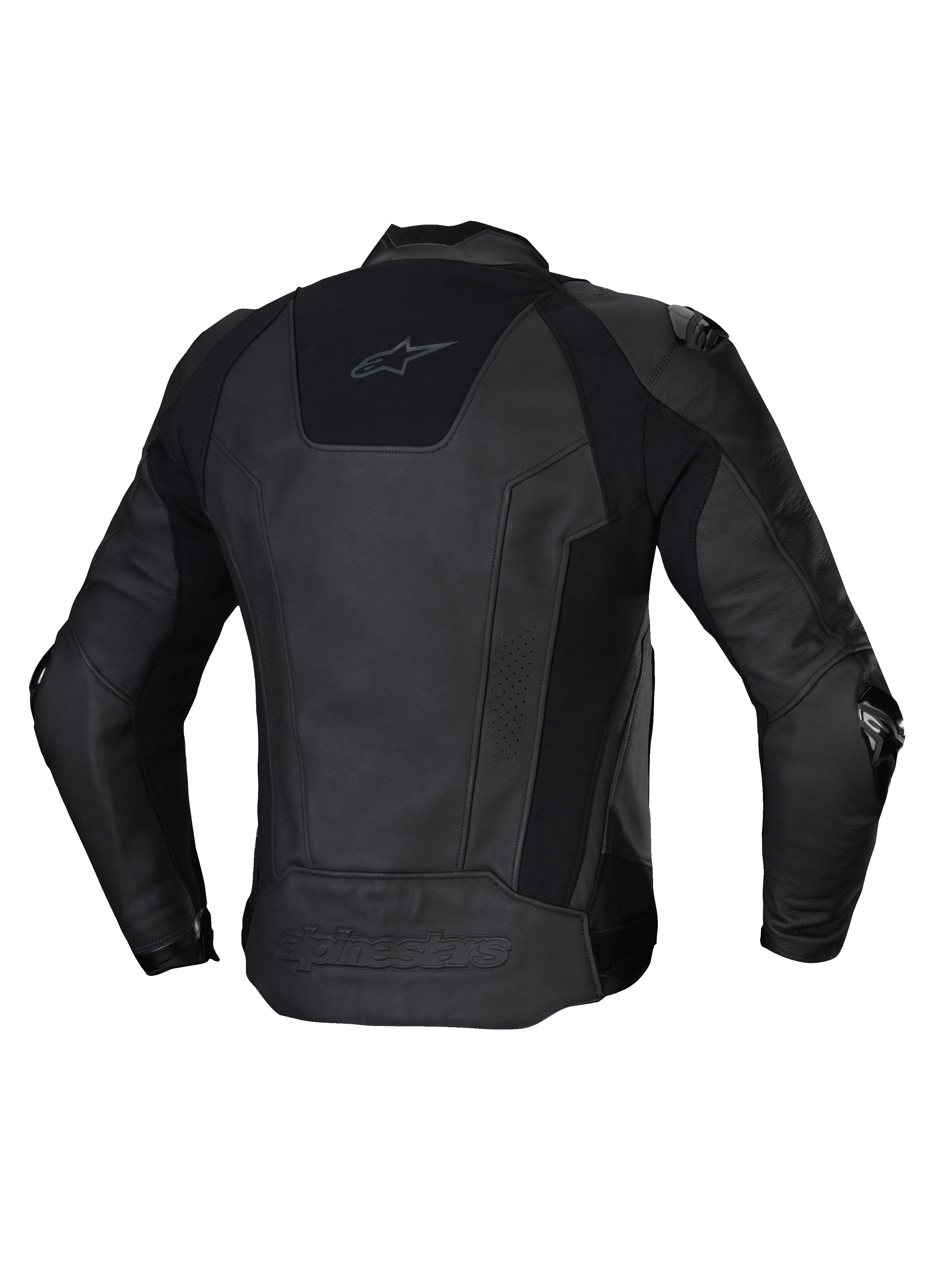 Alpinestars Missile V3 Lederjacke, Herren-Rennsport-Motorradjacke, Rückansicht in Schwarz, Premium-Rinderrennleder mit Stretch-Einsätzen und CE-zertifiziertem Schutz