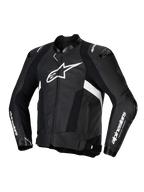 Alpinestars Missile V3 Leather Jacket, men's motorcycle racing jacket in Black and White, premium bovine race leather construction with CE certification and shoulder and elbow armor
