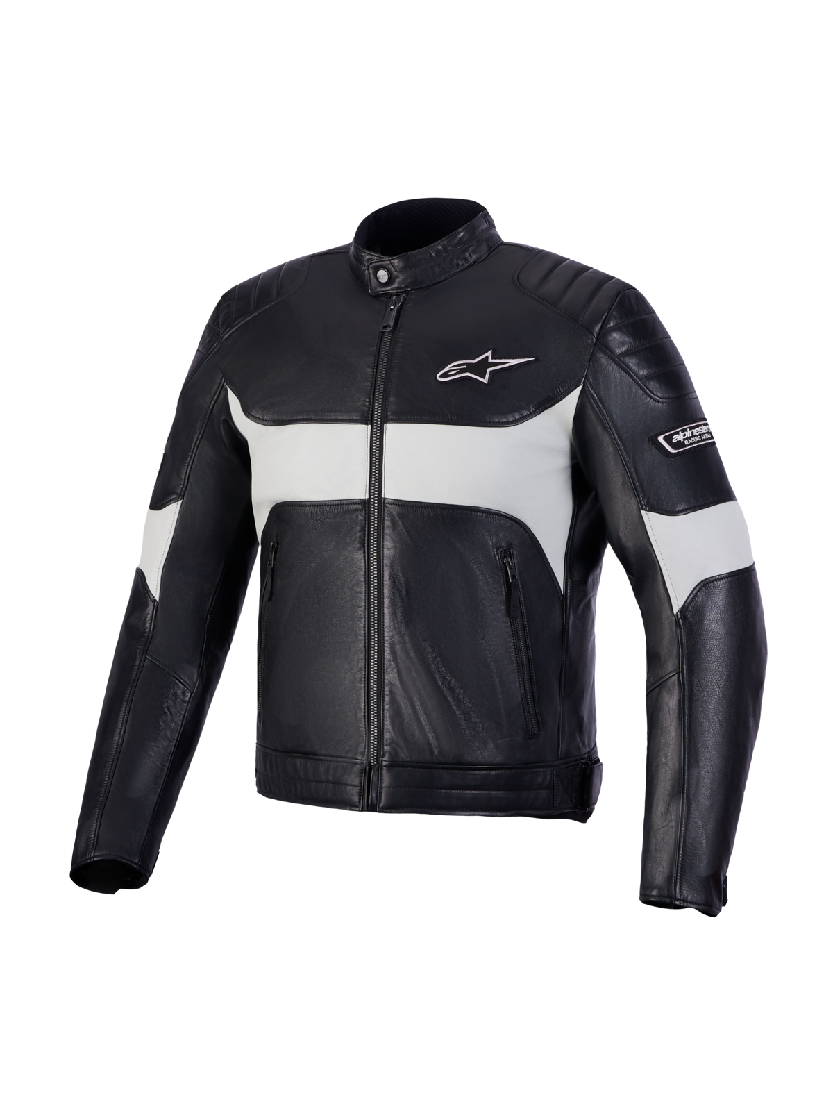 Alpinestars Revern Lederjacke, CE-zertifizierte urban contemporary Motorradjacke aus Leder, Schwarz und Metal Gray, mit Schulter- und Ellbogenpolsterung
