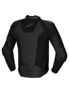 Alpinestars Missile V3 Airflow Lederjacke, Herren-Rennmotorradjacke, Rückansicht in Schwarz mit perforierten Lederpaneelen, Stretch-Einsätzen und CE-Zertifizierung Klasse AA.