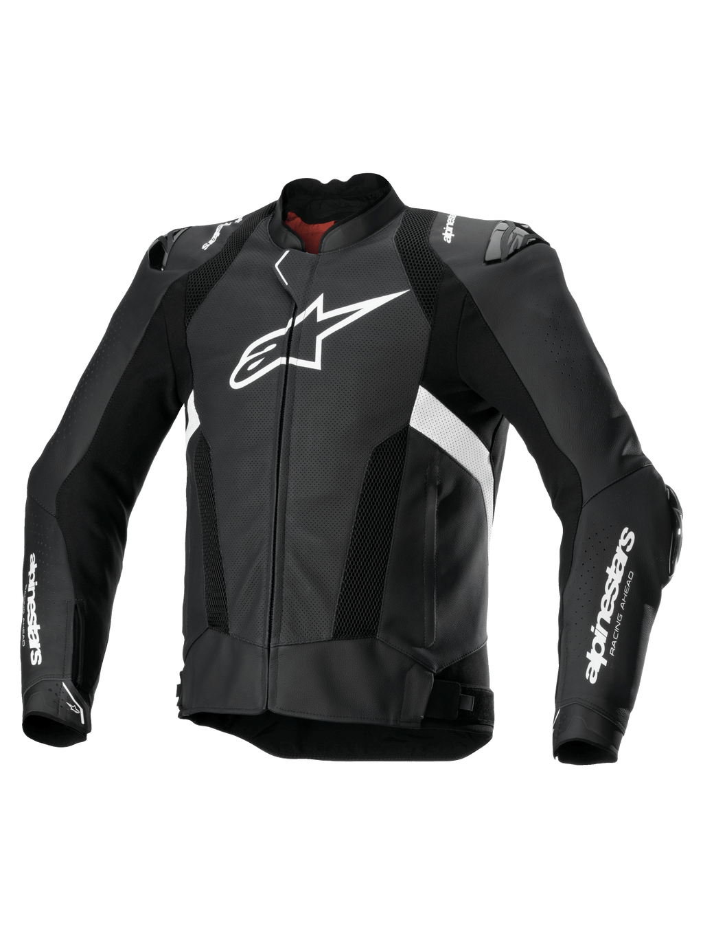 Alpinestars Missile V3 Airflow Lederjacke, perforierte Herren-Rennsport-Motorradjacke in Schwarz und Weiß, hochwertiges Rindsleder mit Schulter- und Ellbogenprotektoren sowie Tech-Air-Kompatibilität
