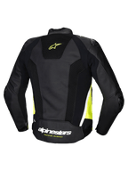 Alpinestars Missile V3 Airflow Lederjacke, Herren-Rennmotorradjacke, Rückansicht in Schwarz, Gelb Fluo und Weiß mit perforiertem Leder und Stretch-Einsätzen, CE-zertifiziert Klasse AA