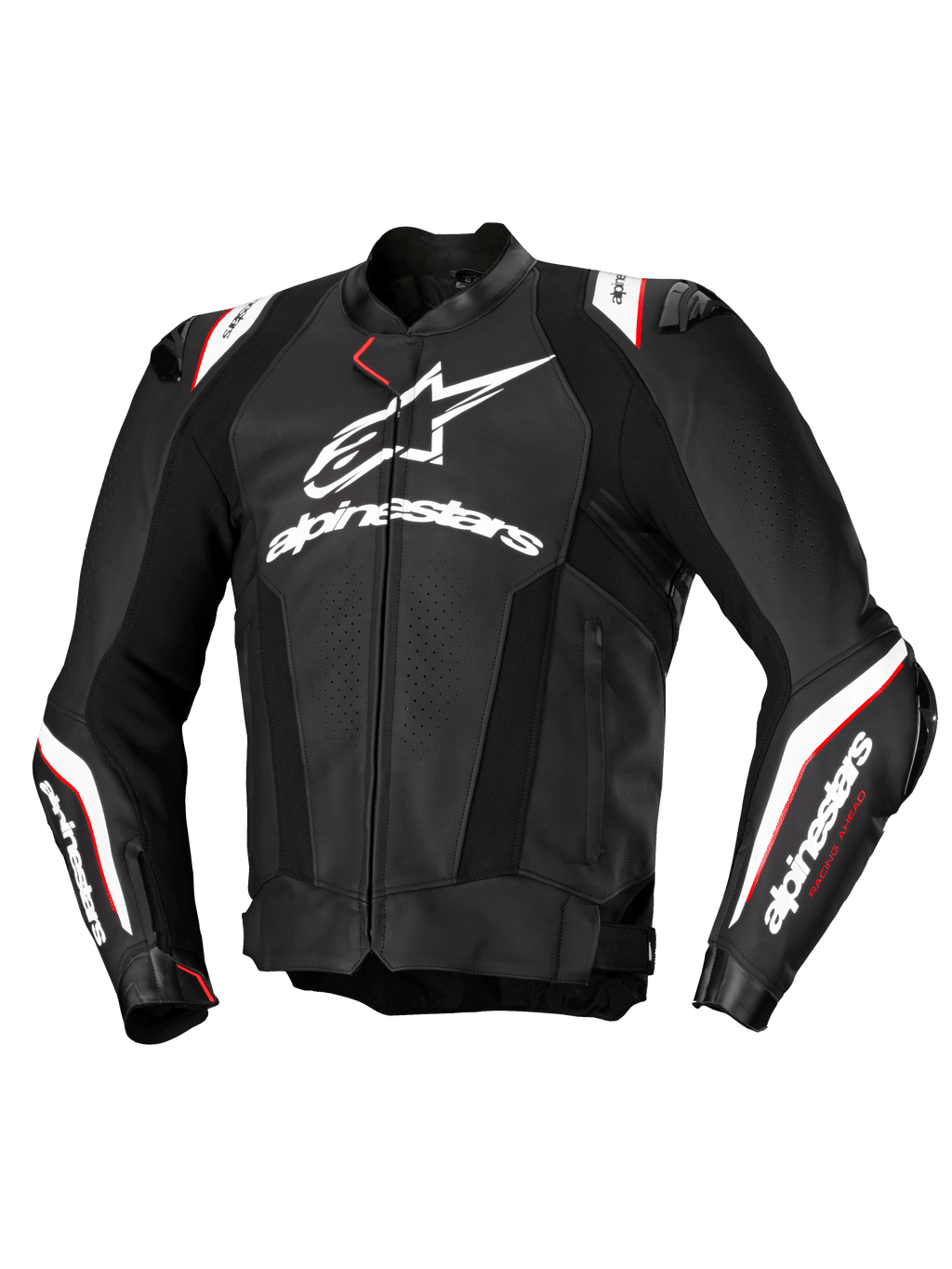 Alpinestars Missile V3 Ignition Leather Jacket, Men's Motorcycle Racing Jacket, Black and White with red accents, CE Certified AA, premium bovine leather construction