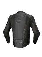 Alpinestars Dusk Lederjacke, Motorradjacke für Herren, Rückansicht, Schwarz, Premium-Leder mit Stretch-Akkordeon-Einsätzen.