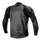 Alpinestars GP Force Airflow Lederjacke, Schwarz, Rückansicht mit perforierten Büffelleder-Paneelen, Akkordeon-Stretcheinsätzen und großem geprägten Stern-Logo am unteren Rücken, Sport-Motorrad-Rennausrüstung