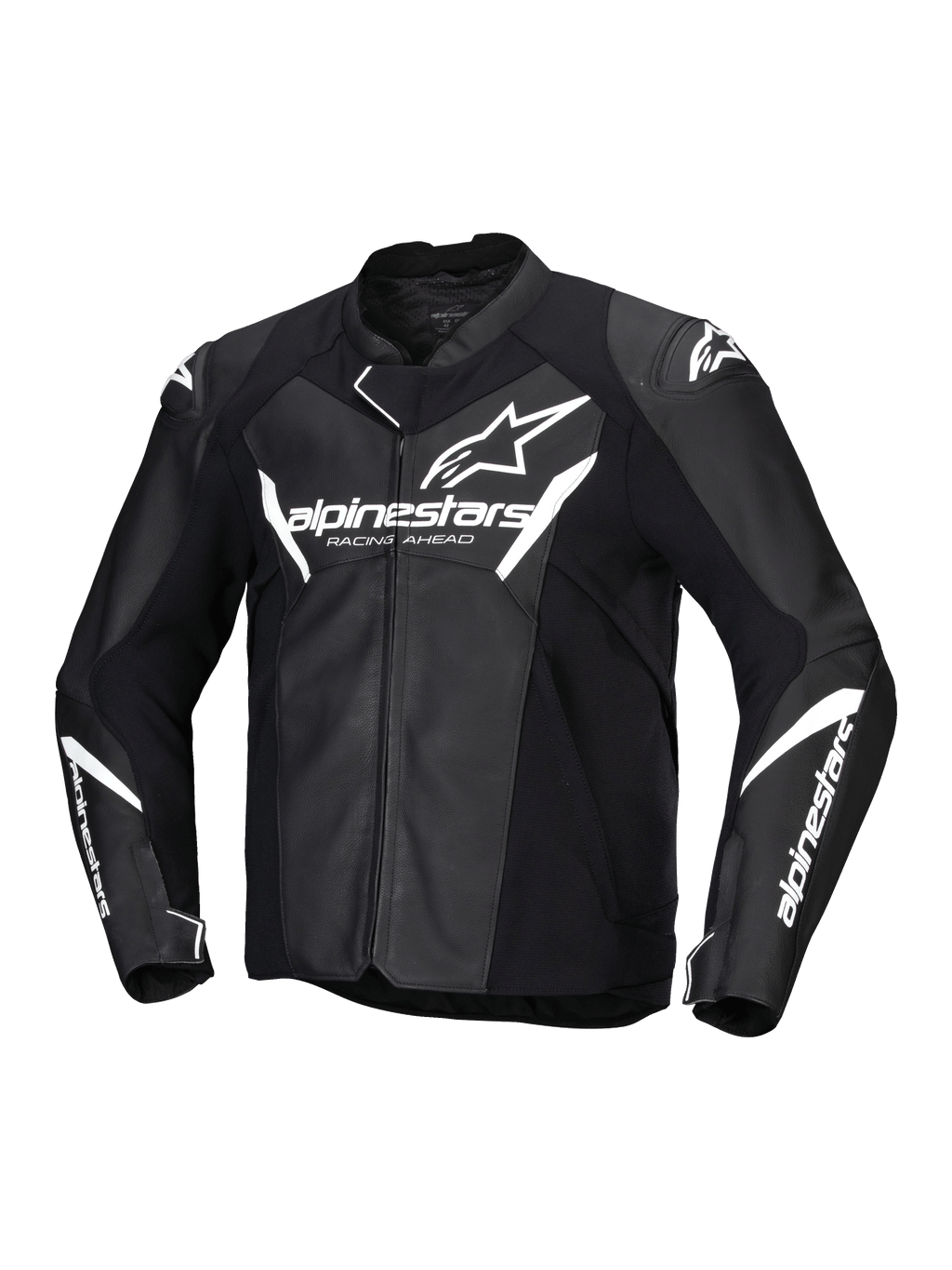 Alpinestars Faster V3 Lederjacke, Motorradjacke für Herren, Schwarz und Weiß, CE-zertifiziert, Premium-Lederkonstruktion und Stretch-Einsätze