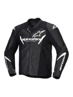 Alpinestars Faster V3 Lederjacke, Motorradjacke für Herren, Schwarz und Weiß, CE-zertifiziert, Premium-Lederkonstruktion und Stretch-Einsätze