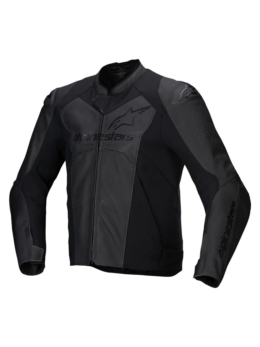 Alpinestars Faster V3 Airflow Leather Jacket, men's sport motorcycle leather jacket in Black, featuring perforated panels and shoulder protection