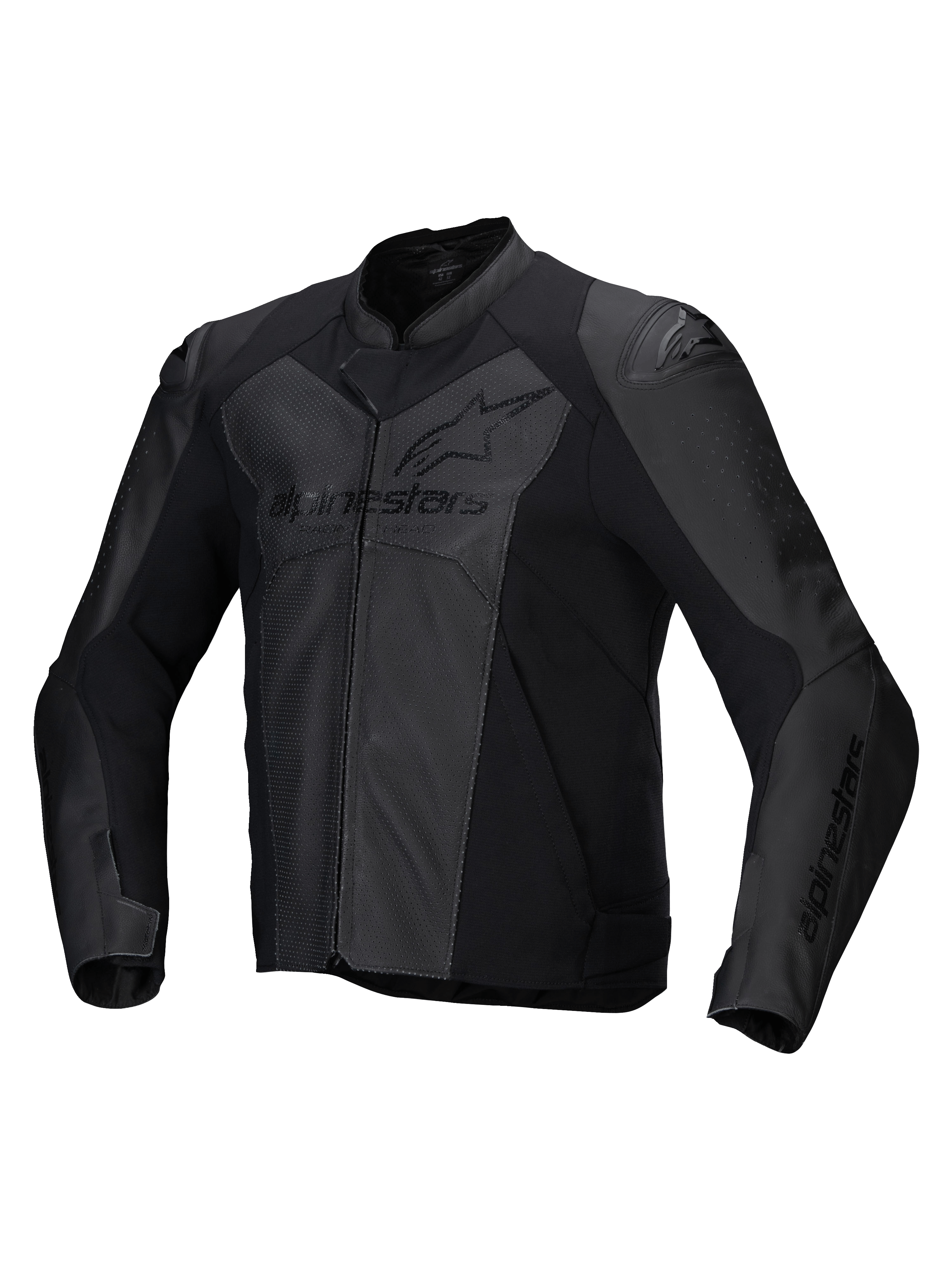 Alpinestars Faster V3 Airflow Leather Jacket, men's sport motorcycle leather jacket in Black, featuring perforated panels and shoulder protection