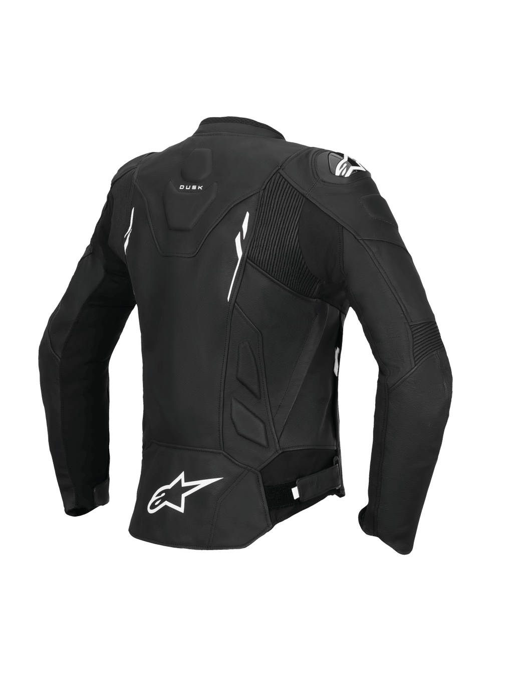 Alpinestars Stella Dusk Lederjacke, Damen-Motorrad-Rennsport- und Sport-Lederjacke, Rückansicht in Schwarz und Weiß, CE-zertifiziert Klasse AA mit Akkordeon-Stretcheinsätzen