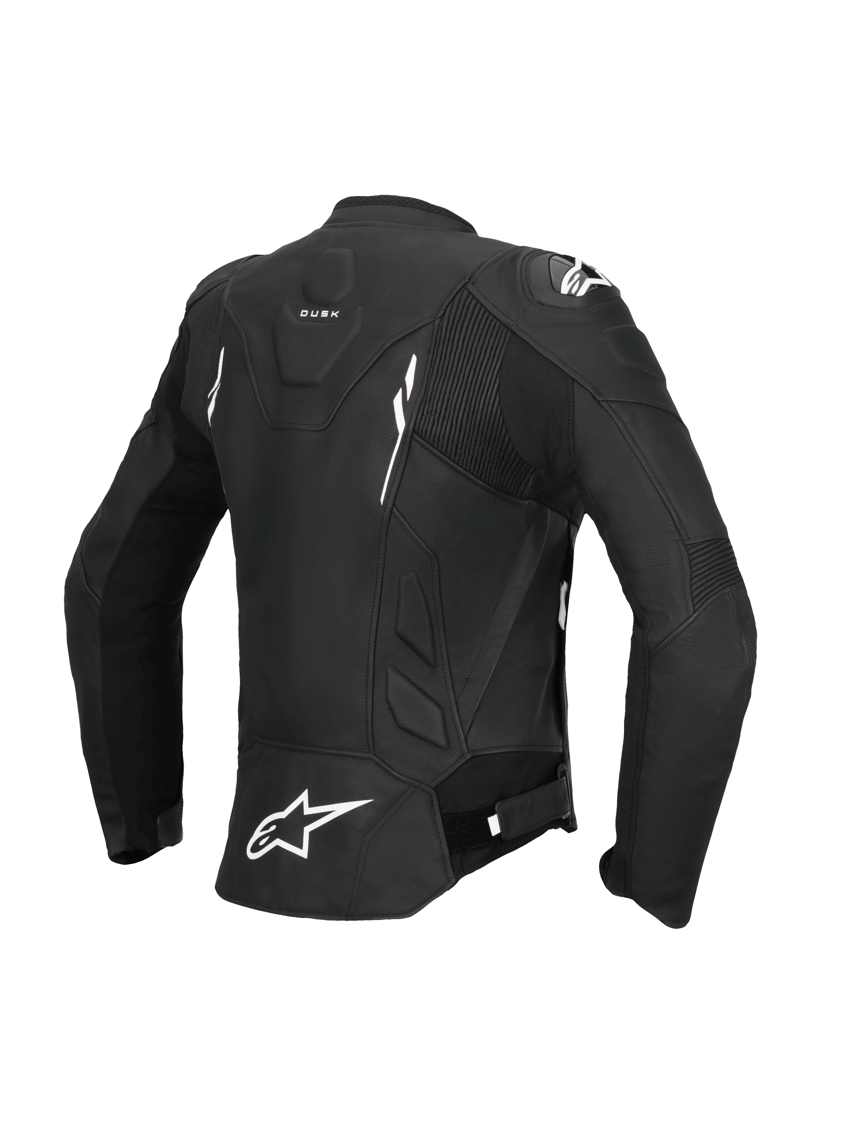 Alpinestars Stella Dusk Lederjacke, Damen-Motorrad-Rennsport- und Sport-Lederjacke, Rückansicht in Schwarz und Weiß, CE-zertifiziert Klasse AA mit Akkordeon-Stretcheinsätzen