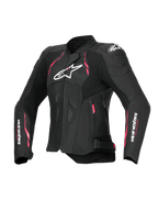 Alpinestars Stella Dusk Leather Jacket, Women's Motorcycle Riding Jacket in Black with Diva Pink and White accents, CE Certified Class AA with external DFS shoulder protection
