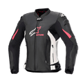 Alpinestars Stella GP Plus V4 Lederjacke für Damen, Motorrad-Rennjacke, Schwarz mit weißen und Diva Pink Akzenten, hochwertige Lederkonstruktion, Front- und Bauch-Reißverschlüsse, verstellbare Taillengurte, gepolsterte Schultern, feminine Silhouette