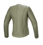 Alpinestars Alice Damen-Lederjacke, Military Green, Rückansicht, Premium-Leder-Motorradjacke mit eleganten konturierten vertikalen Nähten und vorgekrümmten Ärmeln für eine urbane Damenpassform