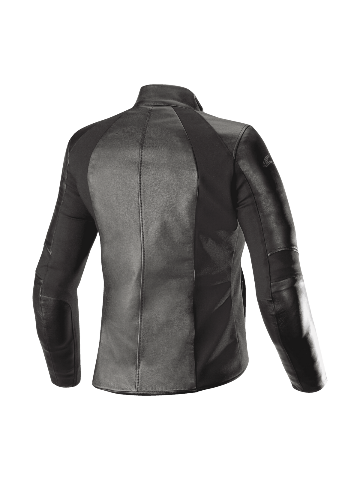 Alpinestars Stella Vika V2 Lederjacke, schwarze Damen-Motorradjacke für den Urban-Einsatz, Aramid-Stretcheinsätze, Rückansicht.