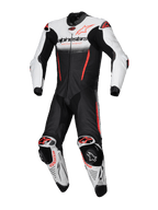 Alpinestars GP-R7 1-Piece Leather Suit, Racing Motorcycle Gear, White, Black, and Red Fluo Bovine Leather, Tech-Air Ready.