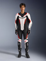 Alpinestars GP Force V2 Leather Suit, 1-Piece Motorcycle Racing Suit, Black White and Red, Full-Body Protection with Logos, CE Certified, Sleek Aerodynamic Design